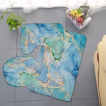 A blue marble toilet multi piece set that can be assembled or purchased as a single toilet seat, floor mat, U-shaped mat - Image 3