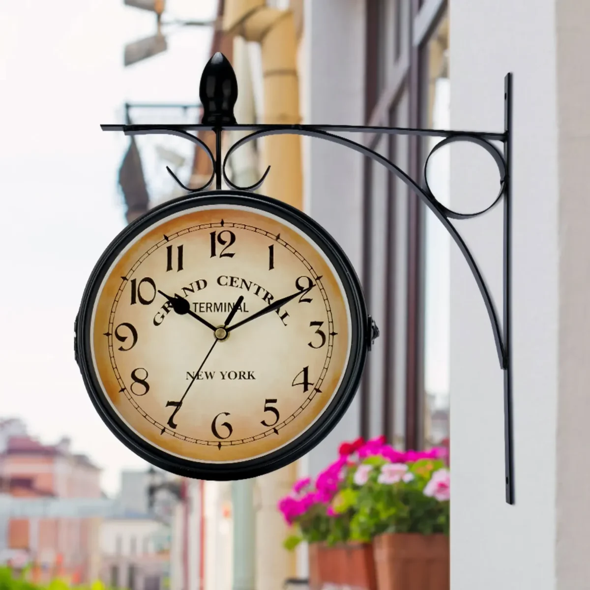Double Sided Train Station Waterproof Wall Clock For Garden Retro Wrought Iron Metal Wall Clock Silent Indoor Outdoor Decoration - Image 1