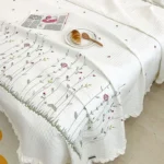 Fresh Flower Embroidered Summer Blanket 4/3/1 Pcs Ruffled Quilted Summer Quilt Set Machine Washable Lightweight Comforter Duvet - Image 3