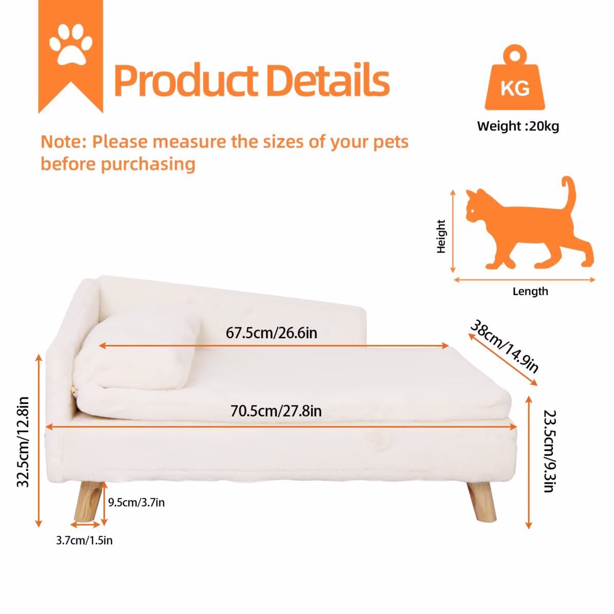 Elevated Pet Bed,Nordic Pet Stool Bed With Cozy Pad Waterproof,Pet Sofa Bed With Sturdy Wood Legs For Small Dog Kitten - Image 5