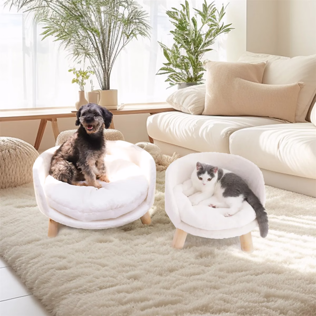 Pet Sofa Bed Raised Cat Chair Small Dog Couch Bed Removable Cushion Sleep House - Image 3