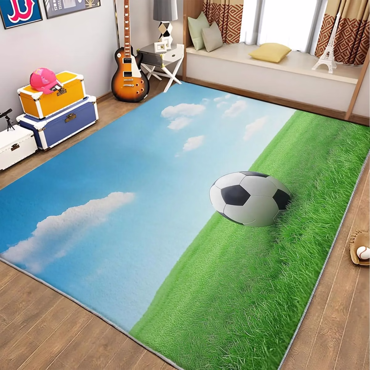 VIKAMA 3D Visual Ball Field Living Room Carpet Home Sports Style Bedroom Bedside Rug Non-Slip Dirt Repellent Manageability - Image 5
