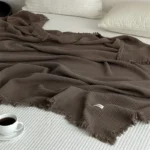 Cozy 100% Cotton Solid Color Blanket with Tassels for Home