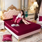 Luxury pure Satin Queen Bed Sheet Set High End Silky Home Bed Sheets Pillow Cover Single Double Fitted Sheet with Elastic Band - Image 2