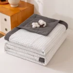 Japanese-style Plaid Spring Summer Quilt 100% Cotton Soft Skin-friendly Queen Quilts Breathable Double Blanket Summer Duvet Thin