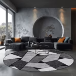 Stylish Grey Geometric Round Rug for Modern Living Spaces - Image 2
