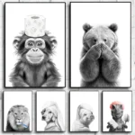 Cat Giraffe Dog Elephant Toilet Paper Bathtub Funny Bathroom Poster Print Canvas Painting Wall Art Shower Room Home Decoration - Image 2