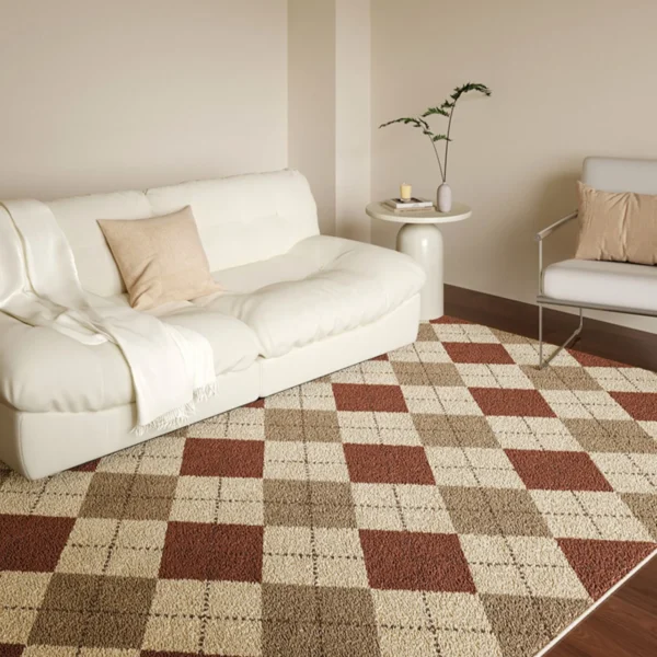French Style Living Room Decoration Plaid Carpet Retro Rugs for Bedroom Fluffy Soft Lounge Plush Mat Home Large Area Thicken Rug