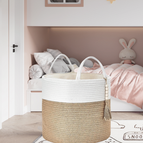 Home Cotton Rope Woven Storage Basket Dirty Clothes Basket Storage Basket Living Room Bedroom Large Capacity Sundries Basket