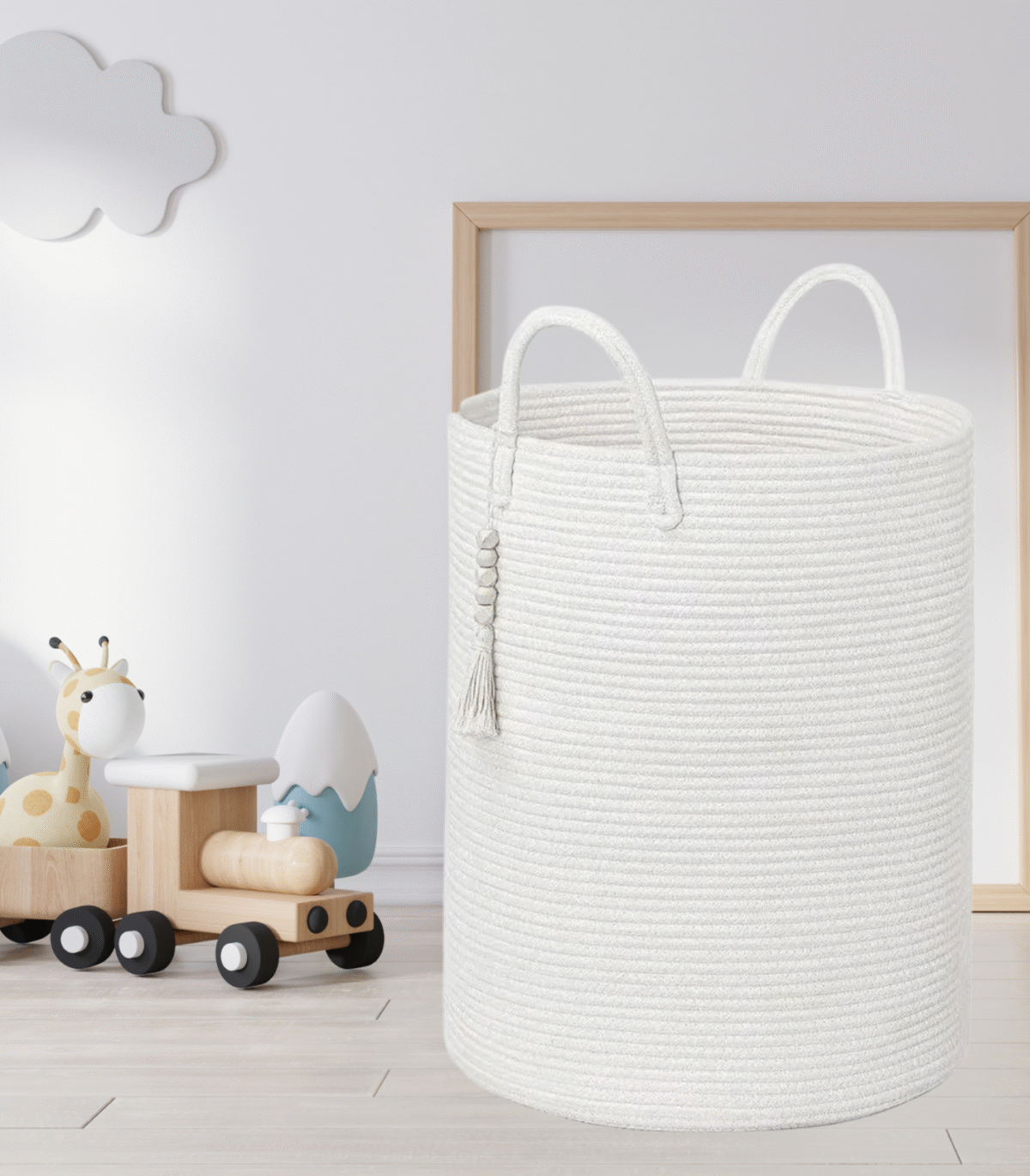 Large 58L Woven Laundry Basket, Baskets Storage For Nursery, Living Room, Toy Blanket Organizing Bucket with Handle, 38x50cm - Image 1
