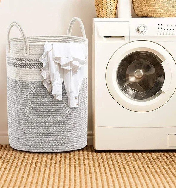 Basket Grey Stylish 58 L Cotton Rope Laundry Basket For Toys &Amp;Amp; Blankets - Image 1