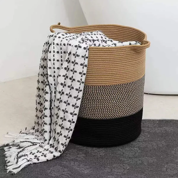Woven Basket Large Cotton Laundry Basket Toy Dirty Clothes Weaving Home Organization And Storage With Handle Large Conpacity