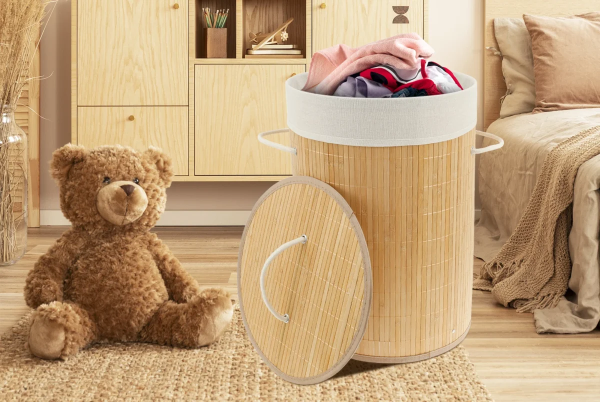 Bamboo Laundry Basket with Lid for Storing Dirty Clothes Laundry Hamper with Removable Liner Handle Clothing Bin for Bathroom - Image 1