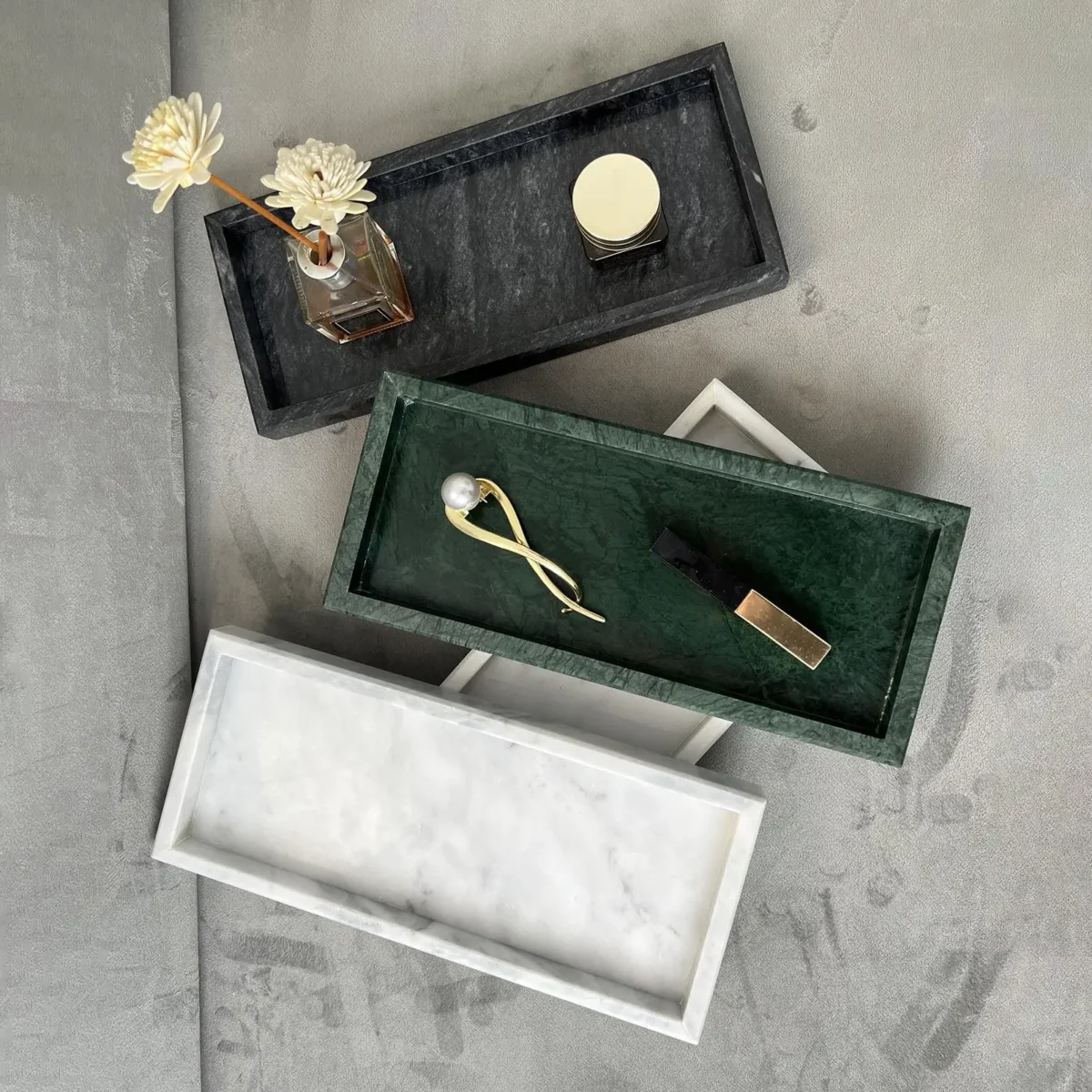 Marble Stone Serving Tray Lotion Cosmetics Jewelry Organizer Marble Elegant Jewelry Tray for Club Dresser Office Kitchen Home - Image 2