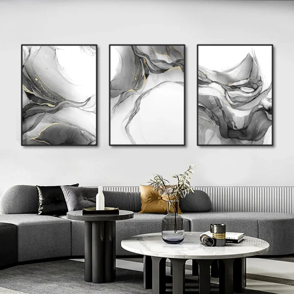 Abstract Black & White Canvas Art Set for Modern Spaces