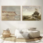 Vintage Neutral Coastal Seascape Art Prints Cottage Country Landscape Painting Canvas Posters Rural Gallery Wall Pictures Decor - Image 3
