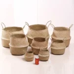 Zerolife-Seaweed Wicker Basket for Dirty Cloth, Laundry Storage Bakset, Hand Woven, FLower Plant Pot, Home Garden Cesta Mimbre
