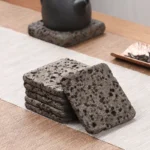 Cup Mat Volcanic Stone Coaster Table Accessories Teaset Absorbent Heat-Resistant Natural Stone Hand-Polished Drink Coaster 9x9cm - Image 2