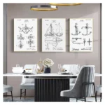 Poster Sailor Gifts , Yacht Anchor Ship Wheel Sailing Blueprint Nautical Wall Art Canvas Painting Sailboat Patent Print Vintage - Image 2
