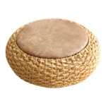 Chic Knitted Pouf Ottoman with PU Leather Seat for Yoga Bliss