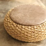 Chic Knitted Pouf Ottoman with PU Leather Seat for Yoga Bliss - Image 2