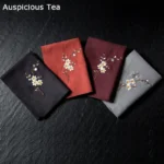 Vintage Embroidered Tea Napkins Cloth Fish Plum Flower Pattern Bowl Teapot Cleaning Towel Desktop Tea Ceremony Accessory
