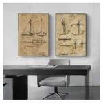 Poster Sailor Gifts , Yacht Anchor Ship Wheel Sailing Blueprint Nautical Wall Art Canvas Painting Sailboat Patent Print Vintage - Image 5