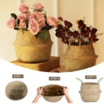 Zerolife-Seaweed Wicker Basket for Dirty Cloth, Laundry Storage Bakset, Hand Woven, FLower Plant Pot, Home Garden Cesta Mimbre - Image 6