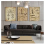 Poster Sailor Gifts , Yacht Anchor Ship Wheel Sailing Blueprint Nautical Wall Art Canvas Painting Sailboat Patent Print Vintage