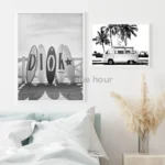 Black and White Palm Tree Beach Landscape Photography Poster Canvas Painting Surf Coastal Wall Art Prints Living Room Home Decor - Image 5