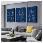Poster Sailor Gifts , Yacht Anchor Ship Wheel Sailing Blueprint Nautical Wall Art Canvas Painting Sailboat Patent Print Vintage - Image 3