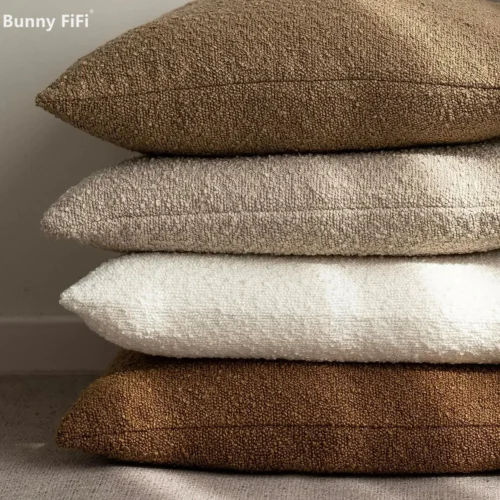 Solid Boucle Throw Pillow Cover Ivory Grey Camel Puffy Soft Design Cushion Cover Texture Couch Pillow Case Cozy 18x18" 45x45cm