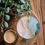 4 pieces of marble pattern printed coasters, suitable for daily family party decoration, office, non-slip wooden coasters - Image 3