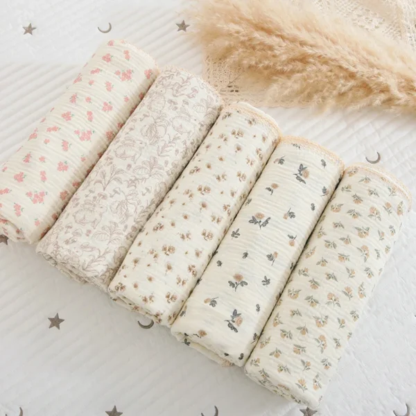 120X150CM Summer Floral Muslin Baby Blankets Baby Swaddle Wrap Receiving Blankets Soft Sleeping Bed Crib Quilt Stroller Blanket