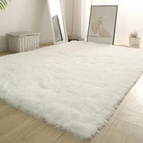 Plush White Furry Rug - Cozy Modern Carpet for Kids' Rooms