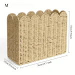 1Pc Boho Modern Farmhouse Magazine Rack, Hand-Woven Wicker Basket with Scalloped Edges,Magazine Storage Organizer, Shelf Baskets - Image 2