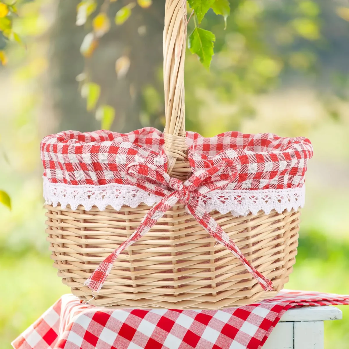 Zerodeko Little Red Riding Hood Basket Hand Woven Picnic Bag Gift Basket Wicker Storage Basket Linen Inner Basket Storage - Image 3