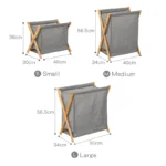 Dirty Clothes Laundry Basket Wood Bracket Foldable Cotton Linen Storage Baskets Bathroom Organizer Japanese Style Clothes Hamper - Image 5