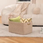 Large Blanket Basket, Woven Blanket Storage Basket with Handle, Cotton Rope Basket - Image 2