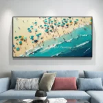 Mintura,Handmade Knife Beach Crowd Oil Paintings on Canvas Living Room Home Decor Large Seaside Scenery Poster Wall Art Pictures