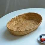 Rattan basket wooden woven basket fruit plate bread snack groceries steamed bun dining table coffee table top storage basket - Image 4