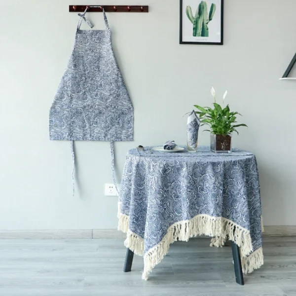 Chic Linen Cotton Kitchen Set: Tablecloth, Towel & Apron