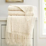 Luxurious White Boho Chunky Knit Throw Blanket for Cozy Elegance