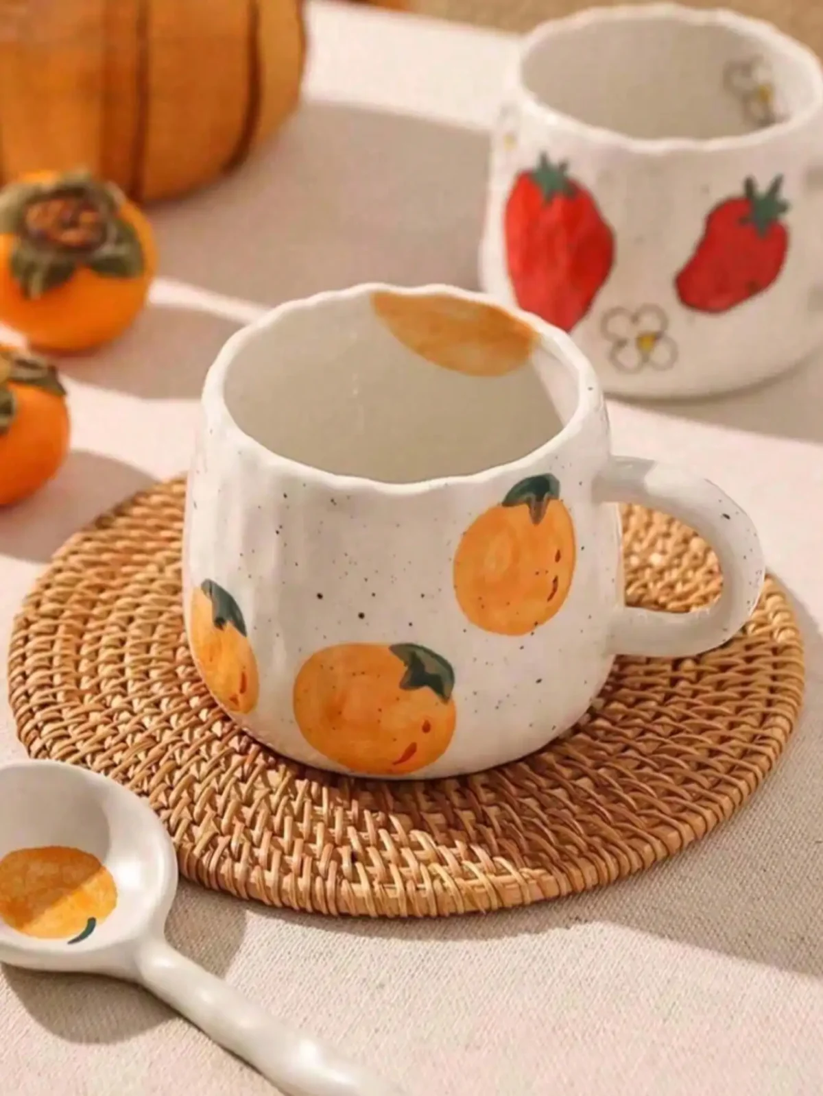 1 Hand-Painted Ceramic Coffee Cup With Fruit Pattern, Perfect For Home, Office, Event Gifts, Holiday Gifts, Birthday Gifts - Image 5