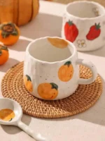 1 hand-painted ceramic coffee cup with fruit pattern, perfect for home, office, event gifts, holiday gifts, birthday gifts - Image 5