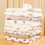 Cotton Swaddle Blanket Baby Blanket Floral Print Muslin Diaper Swaddle New Born Crinkle Fabric Stroller Cover - Image 2