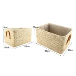 1Pcs Durable Kitchen Organizer Storage Basket Rattan Woven Rectangular Wicker Basket Container Nautral Seagrass Bins - Image 6