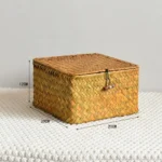 Rattan Weaving Wicker Shelf Baskets New Lid Rectangular Bin Handwoven Home Organizer Bedroom - Image 5