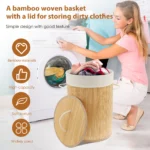 Bamboo Laundry Basket with Lid for Storing Dirty Clothes Laundry Hamper with Removable Liner Handle Clothing Bin for Bathroom - Image 2