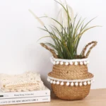 Handmade Seagrass Storage Basket Foldable Laundry Straw Wicker Rattan Seagrass Belly Garden Flower Pot home decor Planter Basket - Image 4